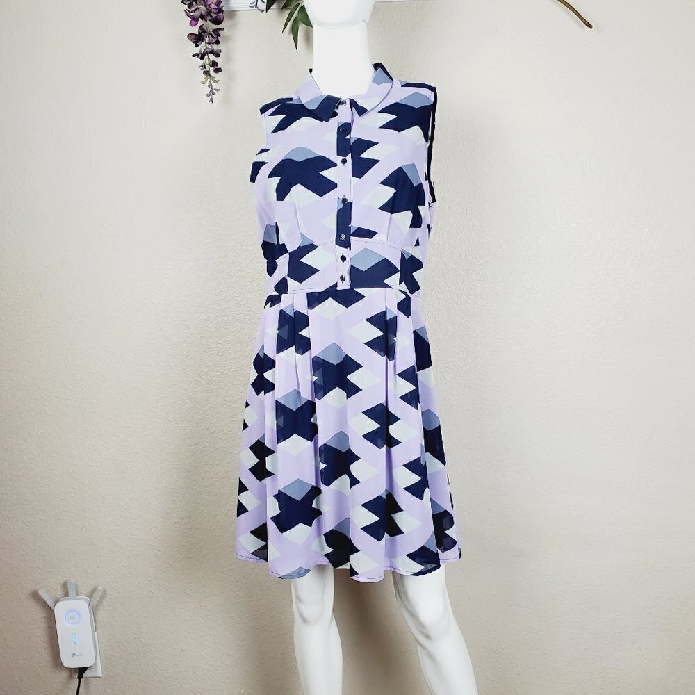 Halogen Geometric Collared Mini Shirt Dress